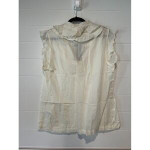 French Connection Womens Ruffle V-Neck‎ Sleeveless Cotton Blouse Cream NWT
